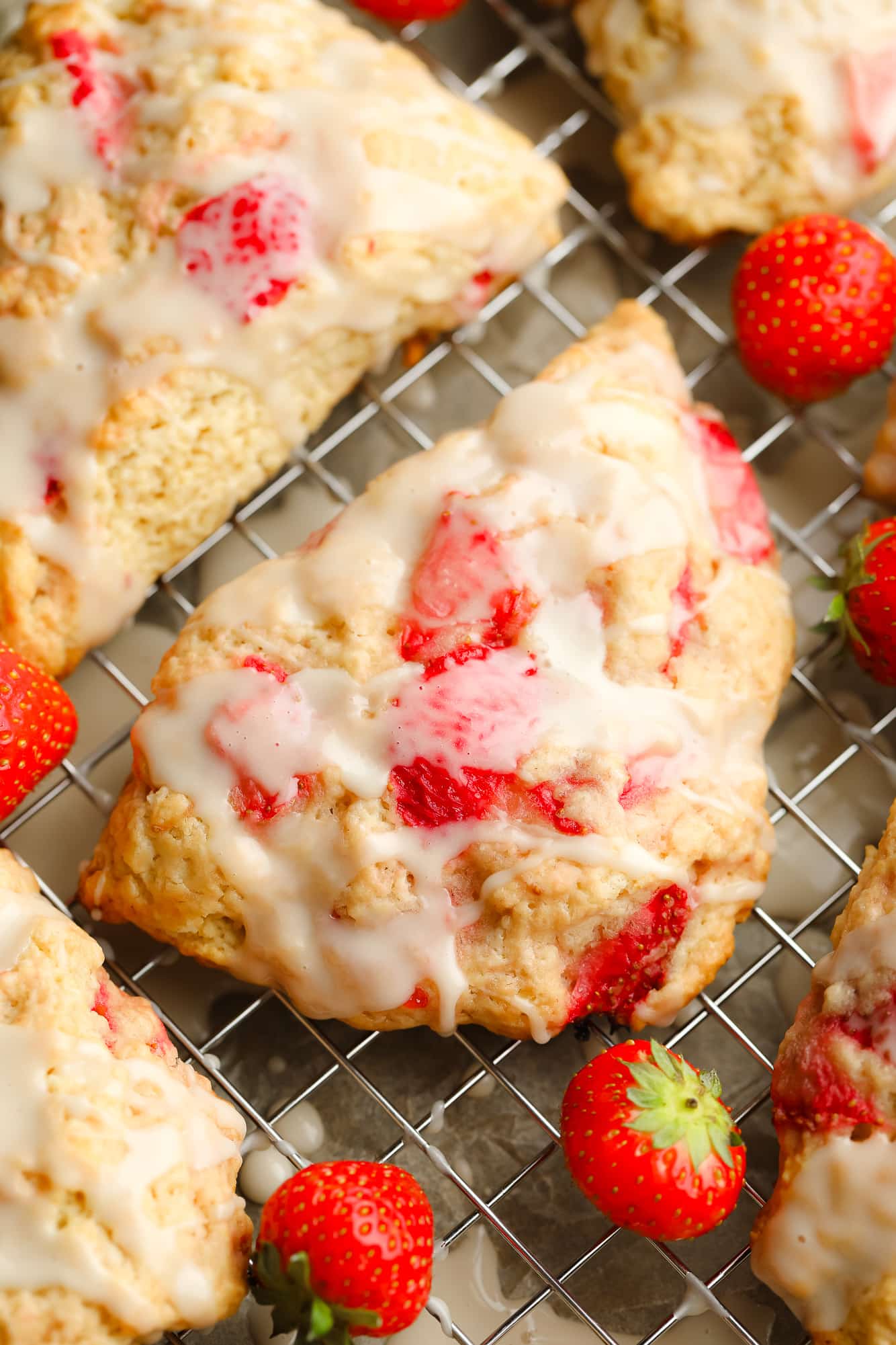 First in a strawberry bark in the oven topped with vanilla glass.