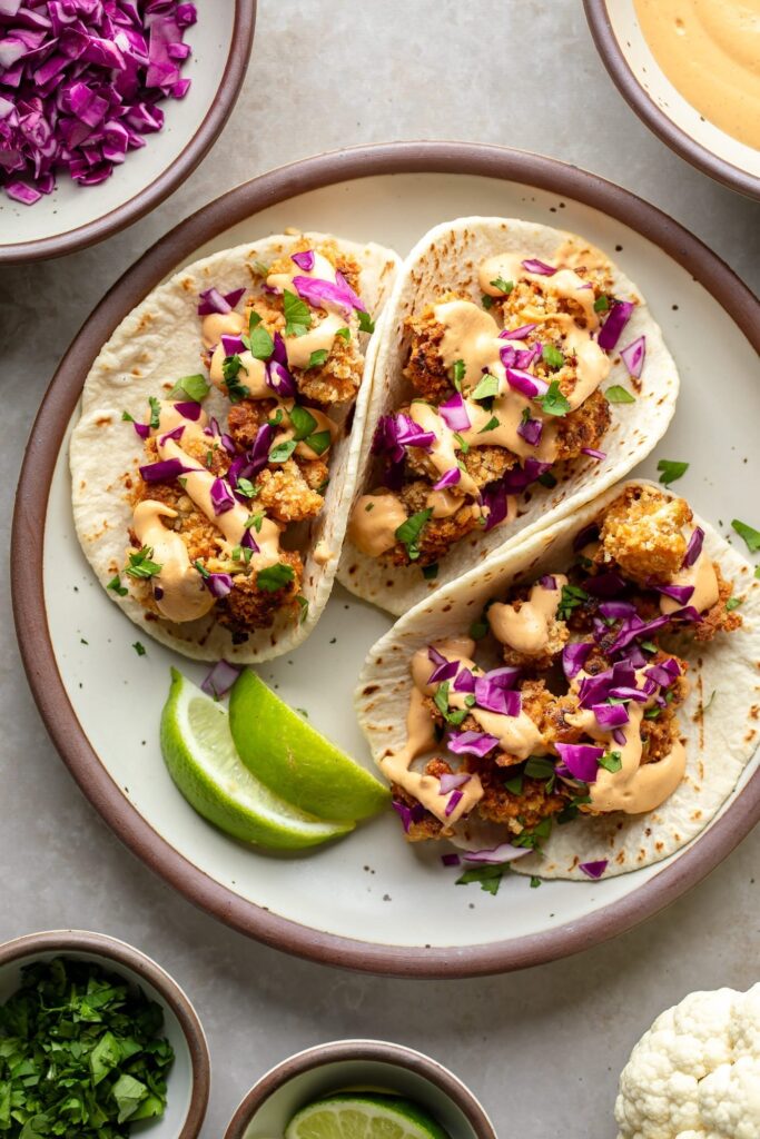 Crunchy cauliflower tacos with chipotle cream